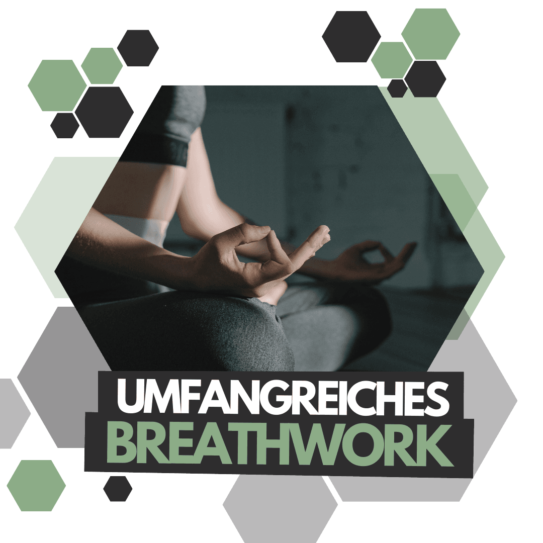 Umfangreiche Breathwork Eine Frau macht eine Atemübung im Schneidersitz